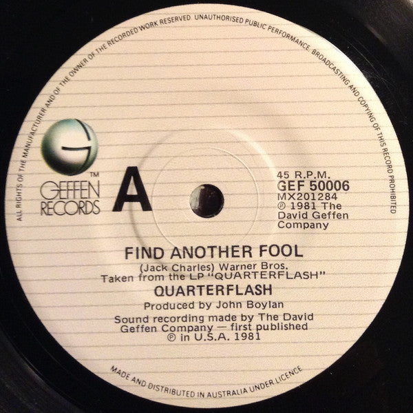 Quarterflash : Find Another Fool (7", Single)