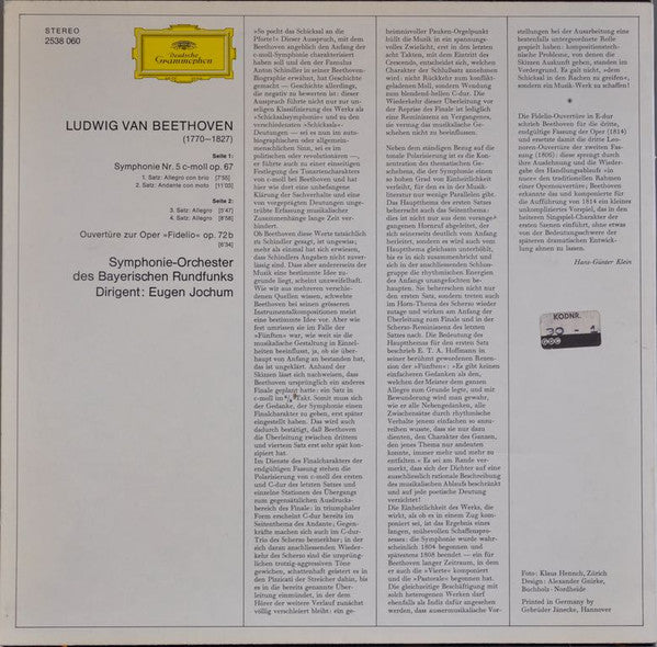 Ludwig van Beethoven – Eugen Jochum : Symphonie Nr. 5 c-moll / Ouvertüre Zu »Fidelio« (LP, Album)