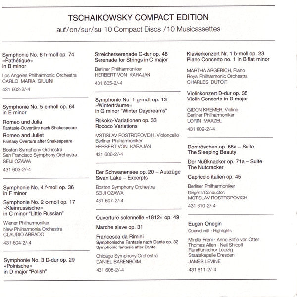 Pyotr Ilyich Tchaikovsky / Berliner Philharmoniker • Mstislav Rostropovich : Ballett-Suiten: Dornröschen • Der Nußknacker (The Sleeping Beauty • The Nutcracker / La Belle Au Bois Dormant • Casse-Noisette) Capriccio Italien (CD, Comp)