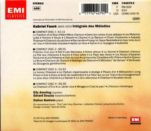 Gabriel Fauré - Gérard Souzay, Elly Ameling, Dalton Baldwin : Mélodies (4xCD, Album, RE)