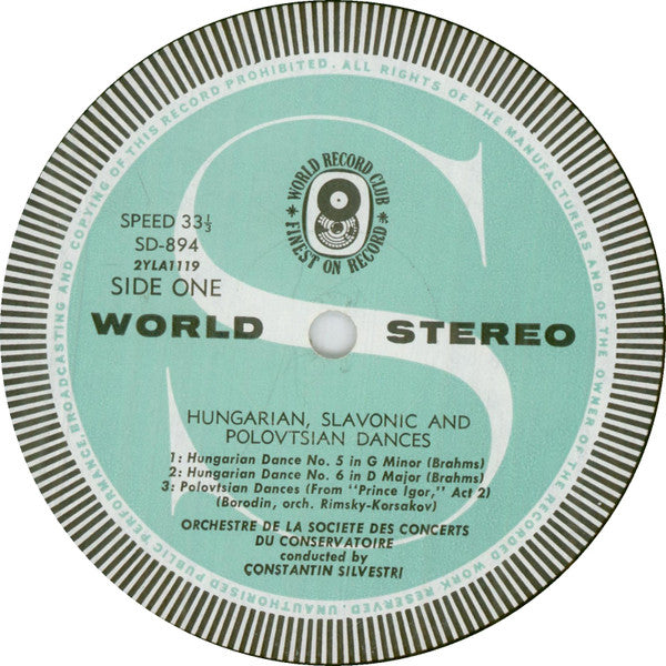 Orchestre De La Société Des Concerts Du Conservatoire, Constantin Silvestri : Hungarian, Slavonic, Spanish And Polovtsian Dances (LP, Album, Club)