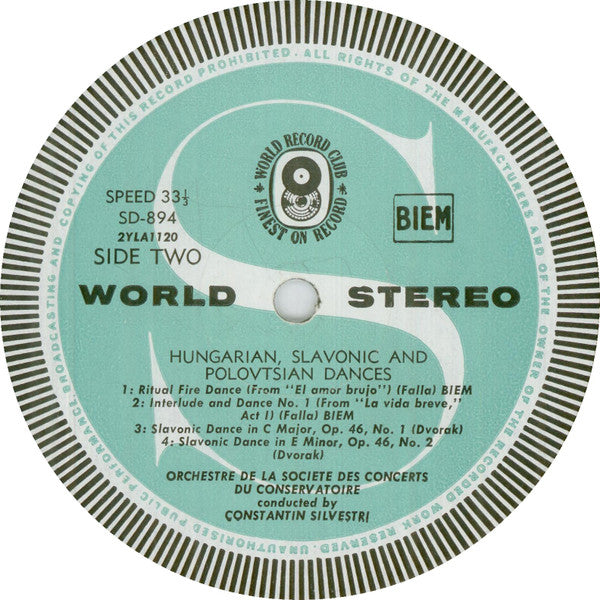 Orchestre De La Société Des Concerts Du Conservatoire, Constantin Silvestri : Hungarian, Slavonic, Spanish And Polovtsian Dances (LP, Album, Club)