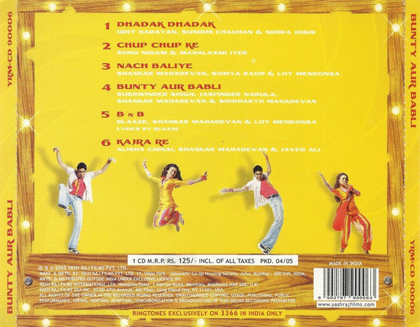 Shankar-Ehsaan-Loy*, Gulzar : Bunty Aur Babli (CD, Album)