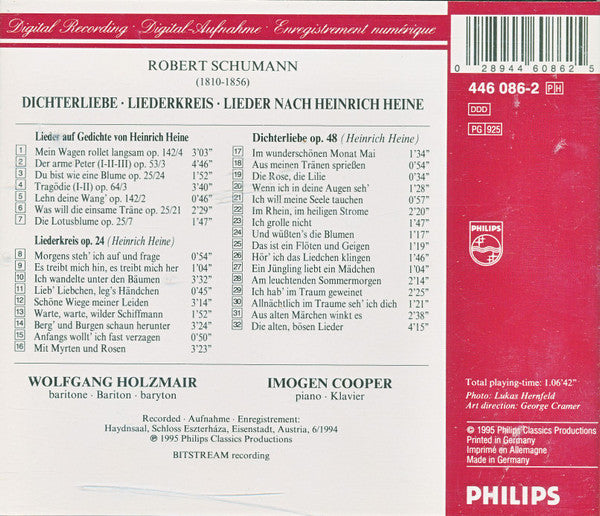 Schumann* - Wolfgang Holzmair, Imogen Cooper : Dichterliebe; Liederkreis Op. 24; Heine-Lieder (CD, Album)