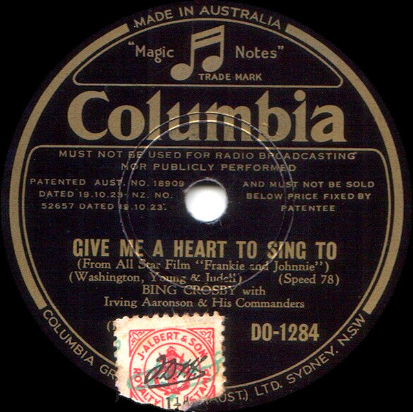 Bing Crosby With Irving Aaronson And His Commanders : Love In Bloom / Give Me A Heart To Sing To (Shellac, 10")