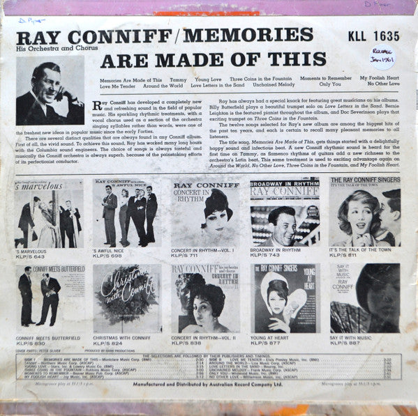 Ray Conniff And His Orchestra & Chorus : Memories Are Made Of This (LP, Mono)