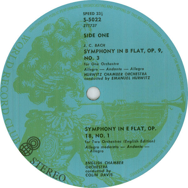 Johann Christian Bach : Symphonies (LP, Album, Club)