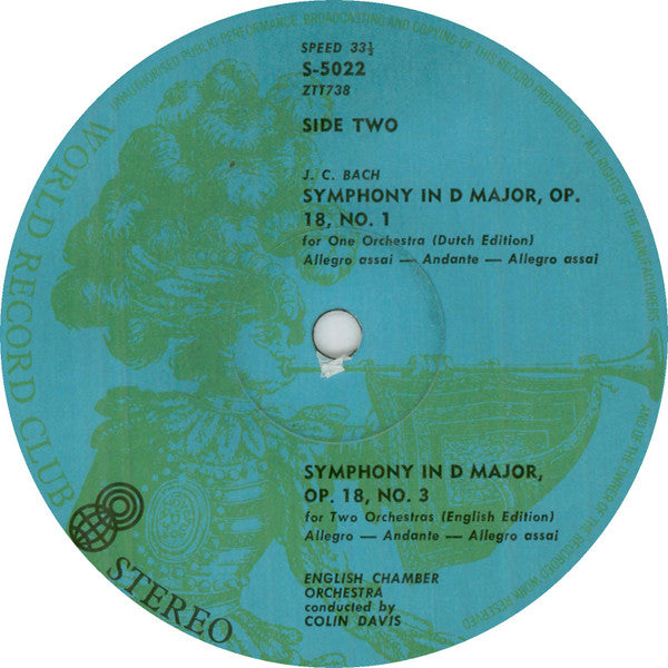 Johann Christian Bach : Symphonies (LP, Album, Club)