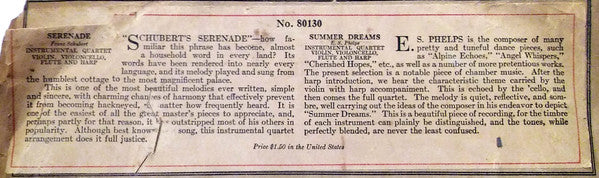 Venetian Instrumental Quartet : Serenade / Summer Dreams (Edison Disc)