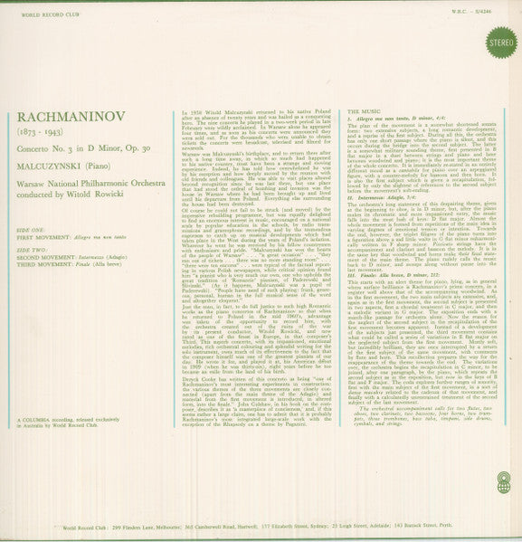 Malcuzynski*, Rachmaninov* : Concerto No 3 In D Minor (LP, Album, Club, RE)