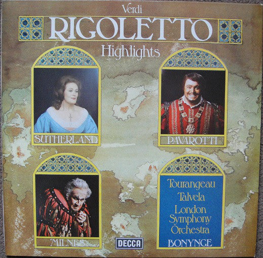Giuseppe Verdi, Sherrill Milnes, Joan Sutherland, Luciano Pavarotti, London Symphony Orchestra, Richard Bonynge : Rigoletto - Highlights (LP, Album)