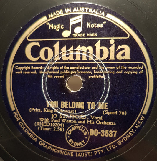 Jo Stafford With Paul Weston And His Orchestra : Pretty Boy / You Belong To Me (Shellac, 10")