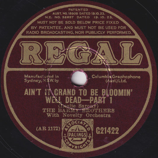 The Barmy Brothers : Ain't It Grand To Be Bloomin' Well Dead (Shellac, 10")