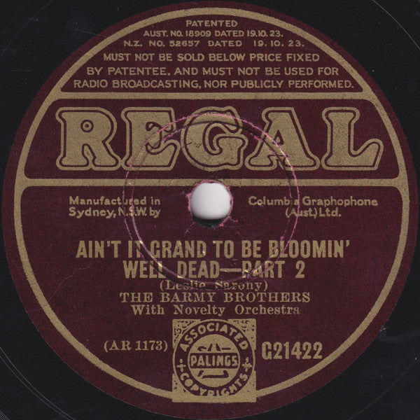 The Barmy Brothers : Ain't It Grand To Be Bloomin' Well Dead (Shellac, 10")
