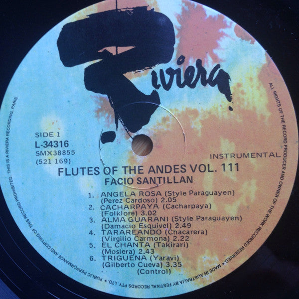 Facio Santillan : Flutes Of The Andes Vol. 3 (LP, Album, RE)