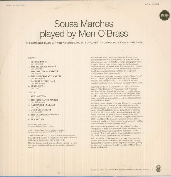 Sousa*  /  Men O'Brass* , Conducted By Harry Mortimer : Sousa Marches (LP, Album, Club)