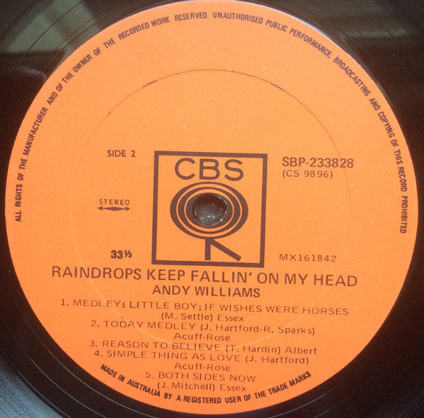 Andy Williams : Raindrops Keep Fallin' On My Head (LP, Album)
