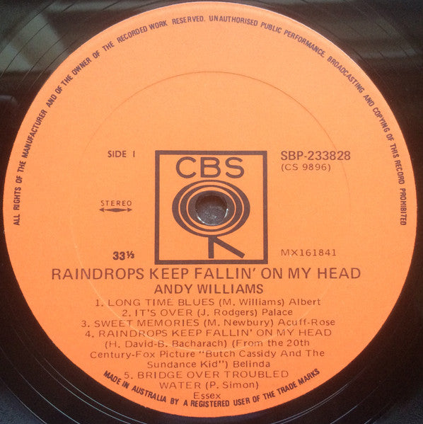Andy Williams : Raindrops Keep Fallin' On My Head (LP, Album)