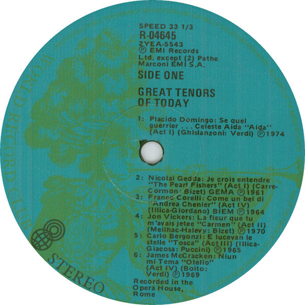 Carlo Bergonzi, Franco Corelli, Placido Domingo, Nicolai Gedda, James McCracken, Luciano Pavarotti, Jon Vickers : Great Tenors Of Today (LP, Comp, Club)