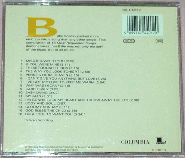 Billie Holiday : 16 Most Requested Songs (CD, Comp, RE)