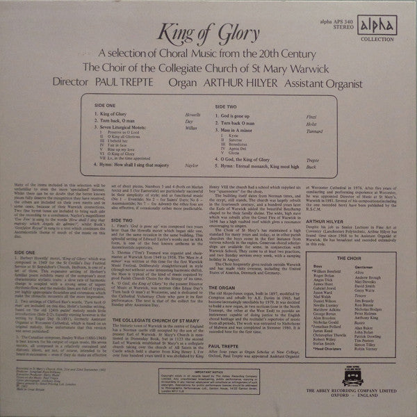 The Choir Of The Collegiate Church Of St. Mary Warwick* Directed By Paul Trepte : King Of Glory (LP)