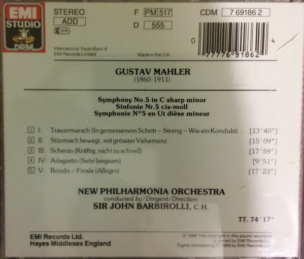 Gustav Mahler, New Philharmonia Orchestra, Sir John Barbirolli : Symphonie N° 5 (CD, RE, RM)