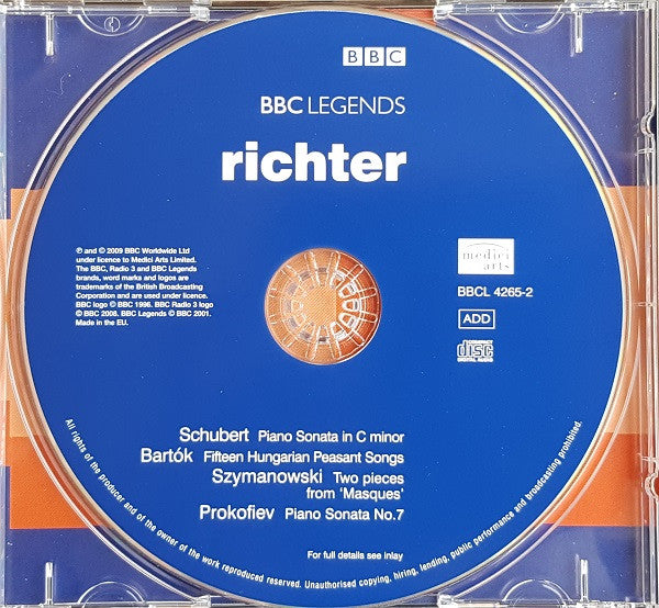 Richter*, Schubert*, Bartók*, Szymanowski*, Prokofiev* : Piano Sonata D958 / 15 Hungarian Peasant Songs Sz 71 / Two Pieces From 'Masques' / Piano Sonata No.7 Op.83 (CD, Album, RM)