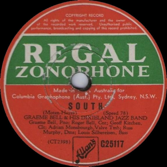 Graeme Bell And His Dixieland Jazz Band : Tessa's Blues / South (Shellac, 10", RP)