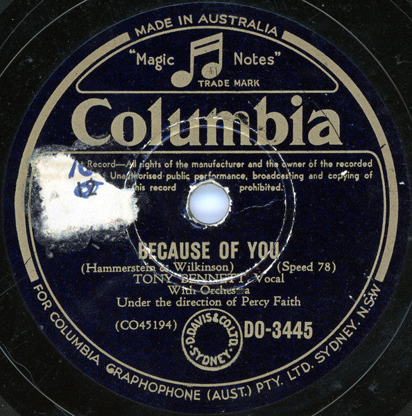 Tony Bennett : Because Of You / Cold, Cold Heart (Shellac, 10")