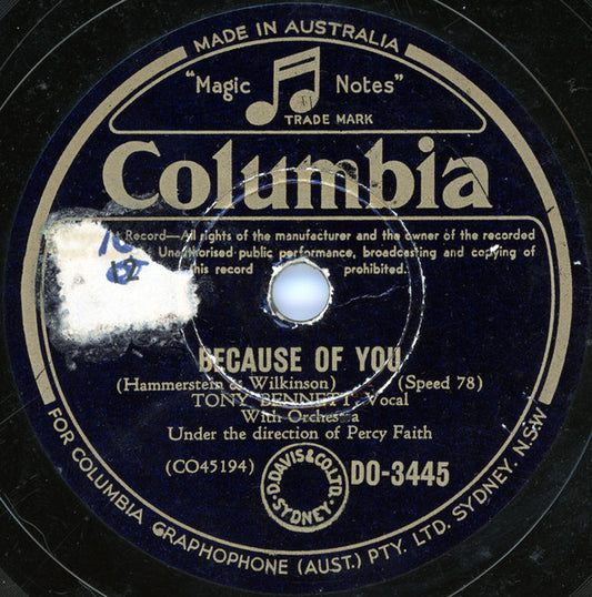Tony Bennett : Because Of You / Cold, Cold Heart (Shellac, 10")