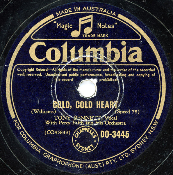 Tony Bennett : Because Of You / Cold, Cold Heart (Shellac, 10")
