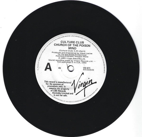Culture Club : Church Of The Poison Mind (7", Single, Promo)