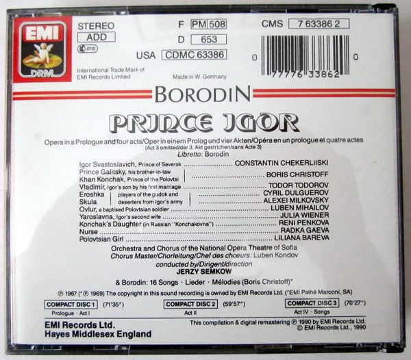 Alexander Borodin, The Sofia National Opera Orchestra, Sofia National Opera Chorus, Jerzy Semkow : Prince Igor (3xCD)