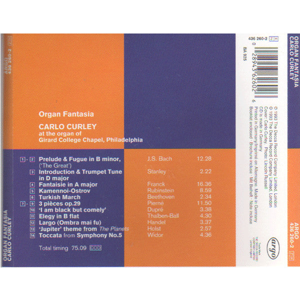 Charles-Marie Widor, Johann Sebastian Bach, Georg Friedrich Händel, Gustav Holst, Ludwig van Beethoven, César Franck - Carlo Curley : Organ Fantasia (CD)