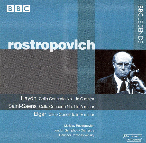 Rostropovich*, Haydn*, Saint-Saëns*, Elgar*, London Symphony Orchestra, Gennadi Rozhdestvensky : Cello Concerto No. 1 In C Major / Cello Concerto No. 1 In A Minor / Cello Concerto In E Minor (CD, Album, Mono, RM)