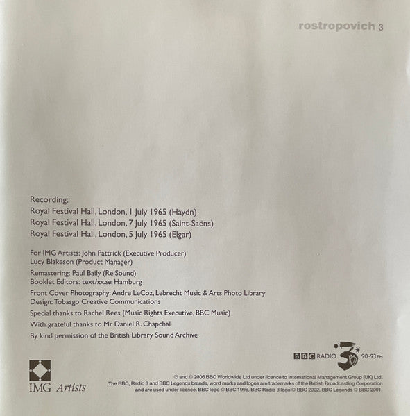 Rostropovich*, Haydn*, Saint-Saëns*, Elgar*, London Symphony Orchestra, Gennadi Rozhdestvensky : Cello Concerto No. 1 In C Major / Cello Concerto No. 1 In A Minor / Cello Concerto In E Minor (CD, Album, Mono, RM)