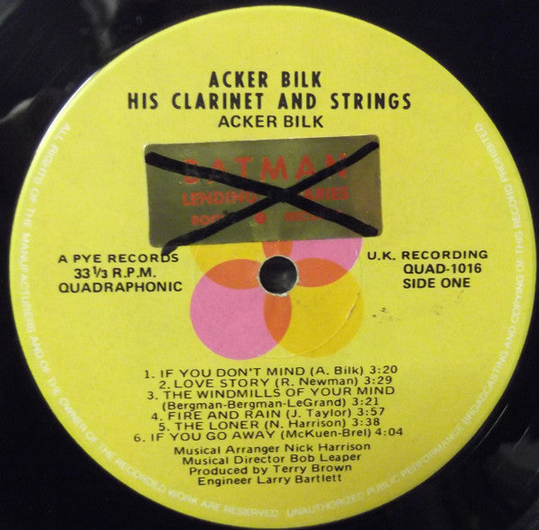Acker Bilk : His Clarinet & Strings (LP, Quad)
