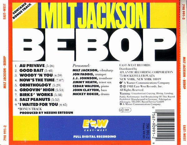 Milt Jackson : Bebop (CD, Album)