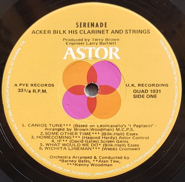 Acker Bilk His Clarinet And Strings : Serenade (LP, Album, Quad)