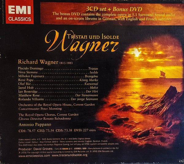 Placido Domingo · Nina Stemme · Mihoko Fujimura · Olaf Bär · René Pape · Ian Bostridge · Jared Holt · Matthew Rose (3) · Rolando Villazón, Chorus Of The Royal Opera House, Covent Garden And Orchestra Of The Royal Opera House, Covent Garden, Antonio Pappano - Wagner* : Tristan Und Isolde (3xCD + DVD + Box)