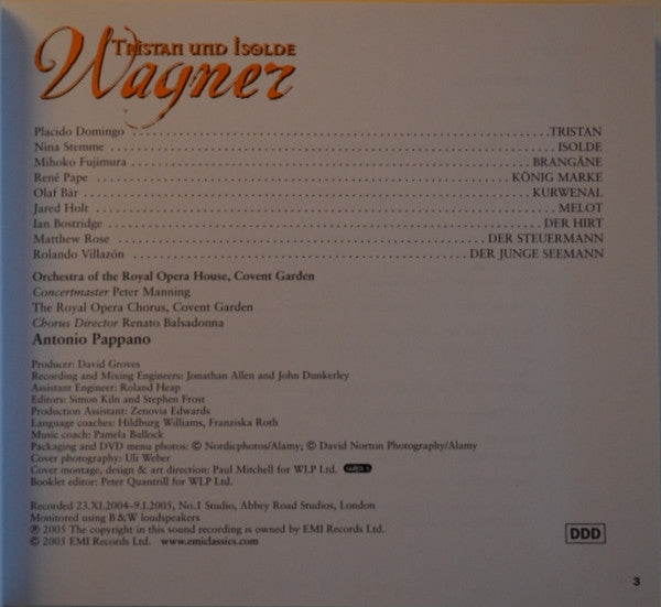 Placido Domingo · Nina Stemme · Mihoko Fujimura · Olaf Bär · René Pape · Ian Bostridge · Jared Holt · Matthew Rose (3) · Rolando Villazón, Chorus Of The Royal Opera House, Covent Garden And Orchestra Of The Royal Opera House, Covent Garden, Antonio Pappano - Wagner* : Tristan Und Isolde (3xCD + DVD + Box)