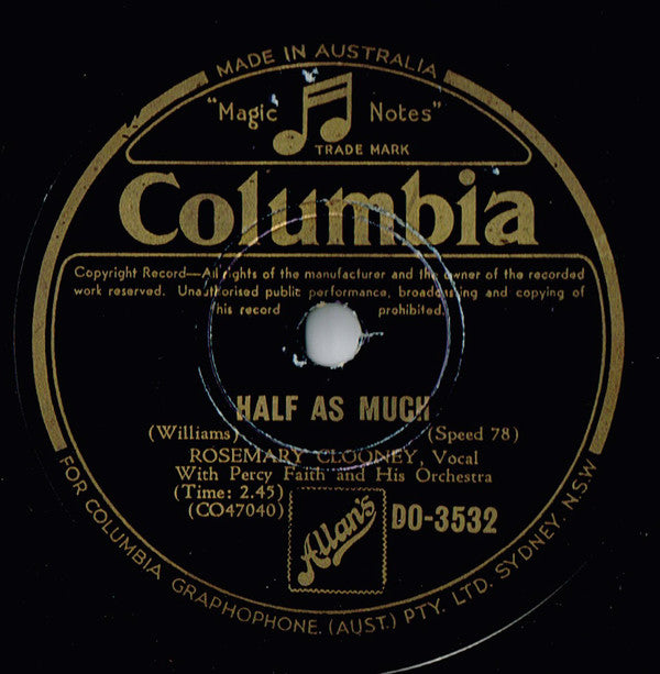 Rosemary Clooney With Percy Faith and His Orchestra* : Did Anyone Call / Half As Much (Shellac, 10")