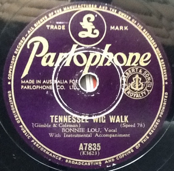 Bonnie Lou : Tennessee Wig Walk / Scrap Of Paper (Shellac, 10")