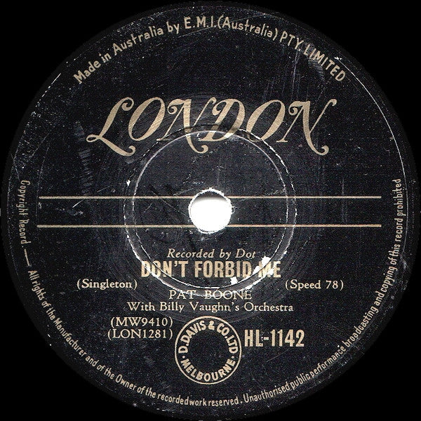 Pat Boone : Anastasia / Don't Forbid Me (Shellac, 10")