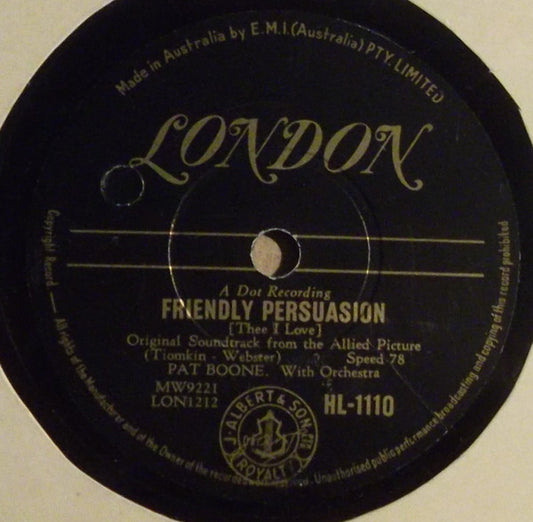 Pat Boone : Friendly Persuasion / Chains Of Love (Shellac, 10")