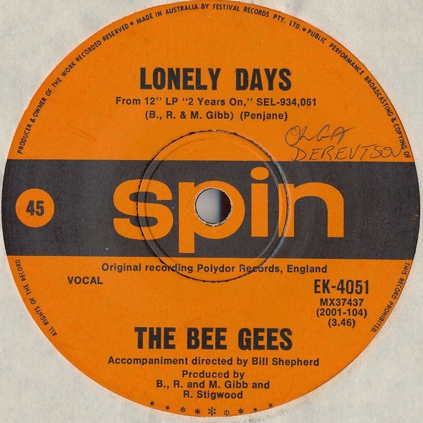 Bee Gees : Lonely Days / Man For All Seasons (7", Single)