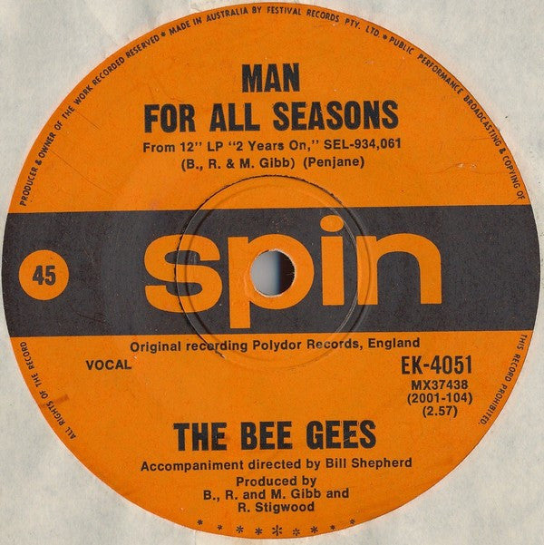 Bee Gees : Lonely Days / Man For All Seasons (7", Single)
