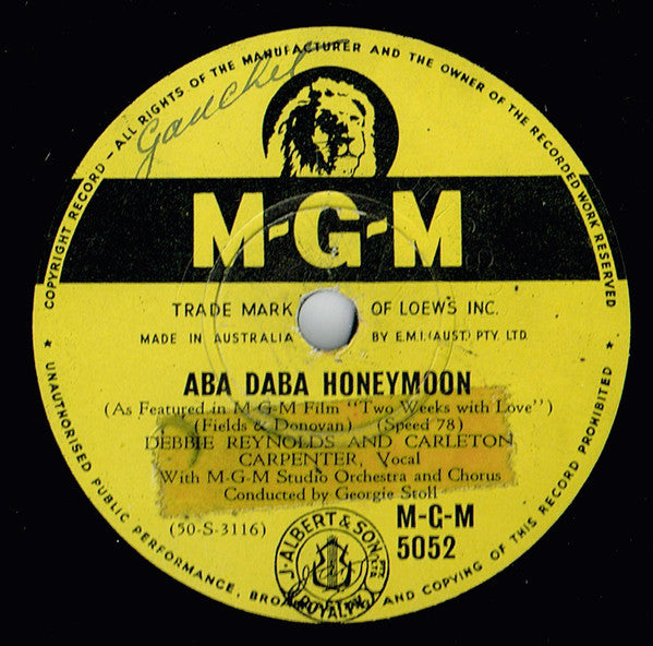 Debbie Reynolds And Carleton Carpenter : Aba Daba Honeymoon / Row, Row, Row (Shellac, 10")