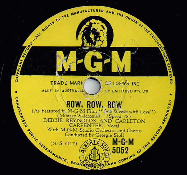 Debbie Reynolds And Carleton Carpenter : Aba Daba Honeymoon / Row, Row, Row (Shellac, 10")