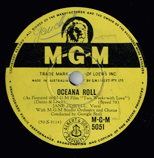 Jane Powell With MGM Studio Orchestra : Oceana Roll / A Heart That's Free (Shellac, 10")